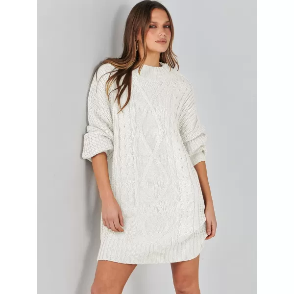 imageANRABESS Womens 2023 Oversized Sweater Dress Long Sleeve Crewneck Chunky Cable Knit Casual Short Pullover Dress TopsWhite