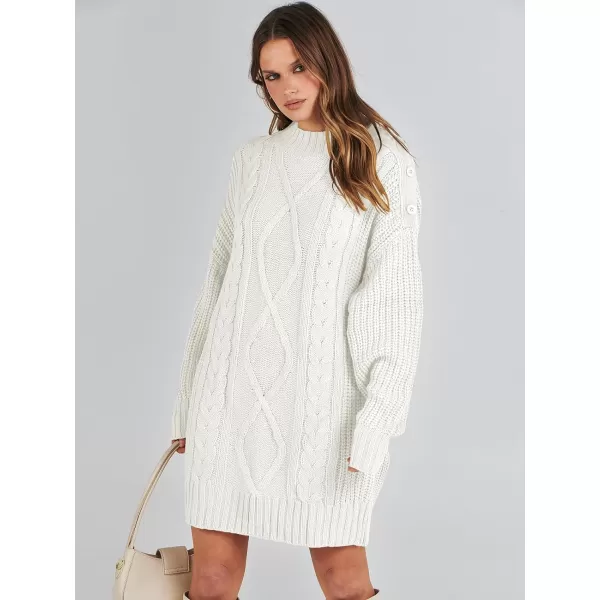 imageANRABESS Womens 2023 Oversized Sweater Dress Long Sleeve Crewneck Chunky Cable Knit Casual Short Pullover Dress TopsWhite