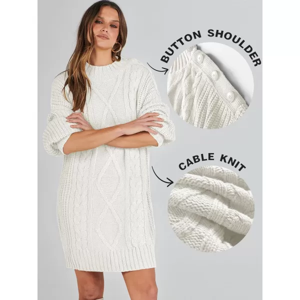 imageANRABESS Womens 2023 Oversized Sweater Dress Long Sleeve Crewneck Chunky Cable Knit Casual Short Pullover Dress TopsWhite