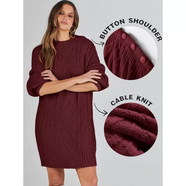 imageANRABESS Womens 2023 Oversized Sweater Dress Long Sleeve Crewneck Chunky Cable Knit Casual Short Pullover Dress TopsWine Red