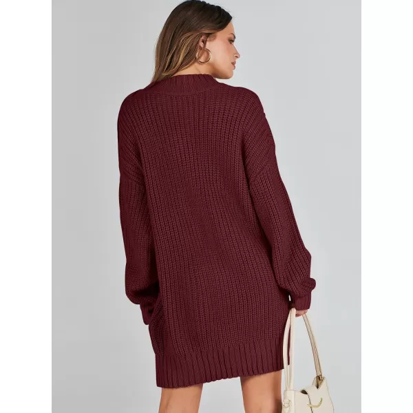 imageANRABESS Womens 2023 Oversized Sweater Dress Long Sleeve Crewneck Chunky Cable Knit Casual Short Pullover Dress TopsWine Red