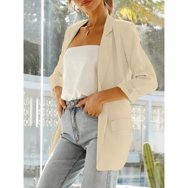 imageANRABESS Womens 2023 Spring Summer Casual Open Front Long Sleeve Lightweight Work Office Jackets Blazer SuitBeige
