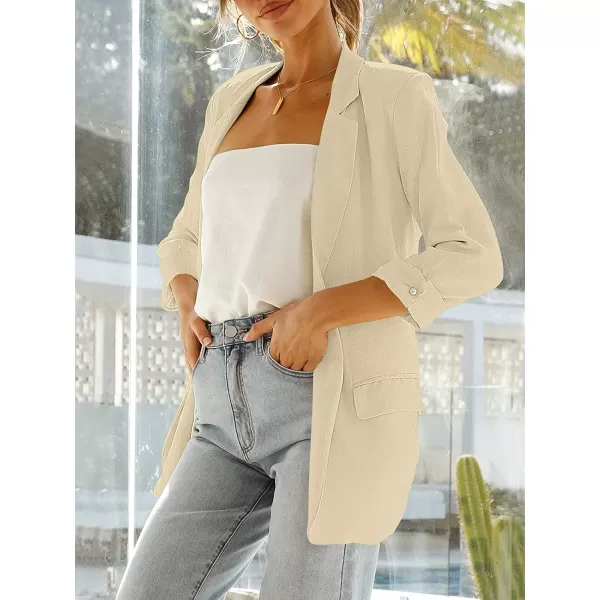 imageANRABESS Womens 2023 Spring Summer Casual Open Front Long Sleeve Lightweight Work Office Jackets Blazer SuitBeige