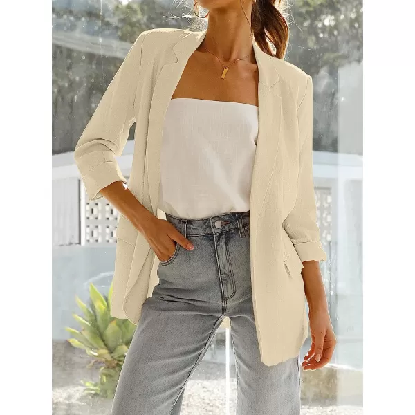 imageANRABESS Womens 2023 Spring Summer Casual Open Front Long Sleeve Lightweight Work Office Jackets Blazer SuitBeige