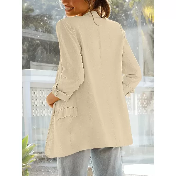 imageANRABESS Womens 2023 Spring Summer Casual Open Front Long Sleeve Lightweight Work Office Jackets Blazer SuitBeige