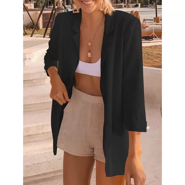 imageANRABESS Womens 2023 Spring Summer Casual Open Front Long Sleeve Lightweight Work Office Jackets Blazer SuitBlack