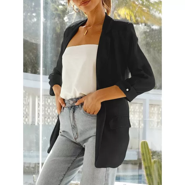 imageANRABESS Womens 2023 Spring Summer Casual Open Front Long Sleeve Lightweight Work Office Jackets Blazer SuitBlack