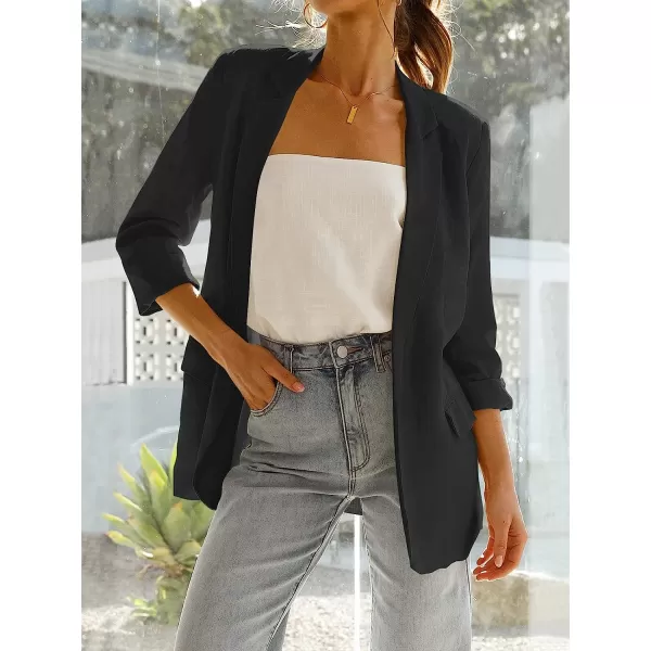 imageANRABESS Womens 2023 Spring Summer Casual Open Front Long Sleeve Lightweight Work Office Jackets Blazer SuitBlack