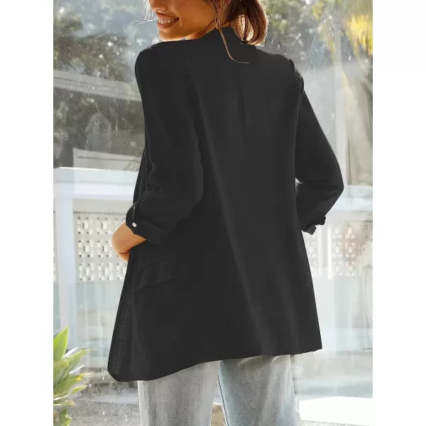 imageANRABESS Womens 2023 Spring Summer Casual Open Front Long Sleeve Lightweight Work Office Jackets Blazer SuitBlack