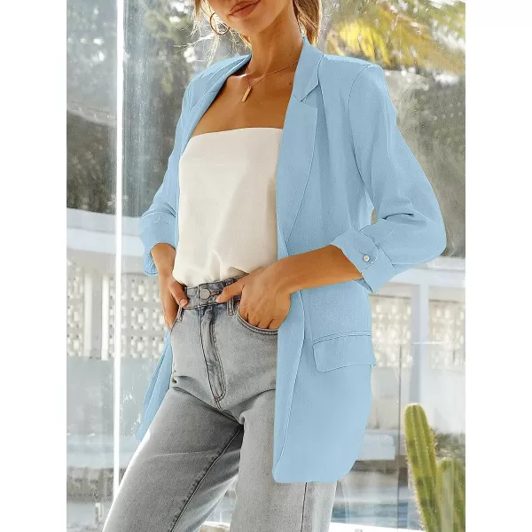 imageANRABESS Womens 2023 Spring Summer Casual Open Front Long Sleeve Lightweight Work Office Jackets Blazer SuitBlue