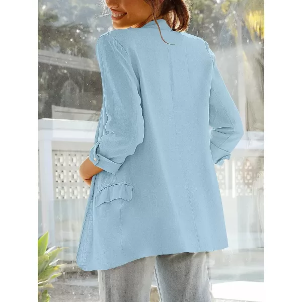 imageANRABESS Womens 2023 Spring Summer Casual Open Front Long Sleeve Lightweight Work Office Jackets Blazer SuitBlue
