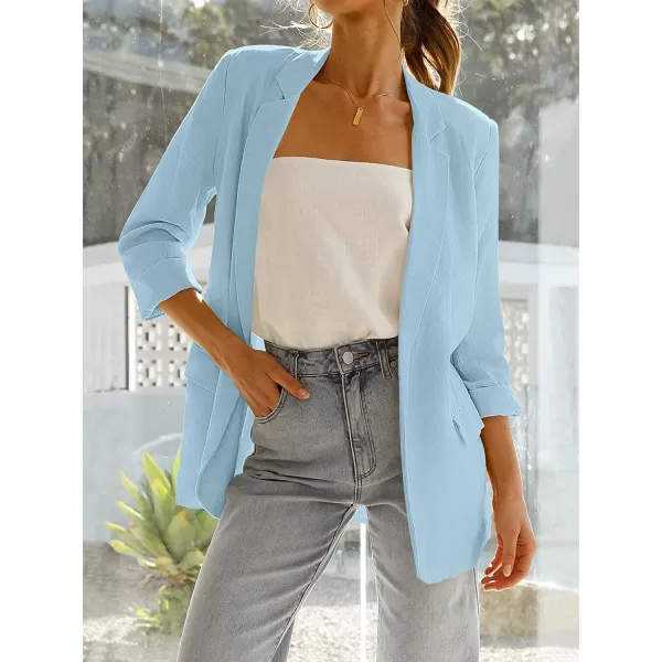 imageANRABESS Womens 2023 Spring Summer Casual Open Front Long Sleeve Lightweight Work Office Jackets Blazer SuitBlue