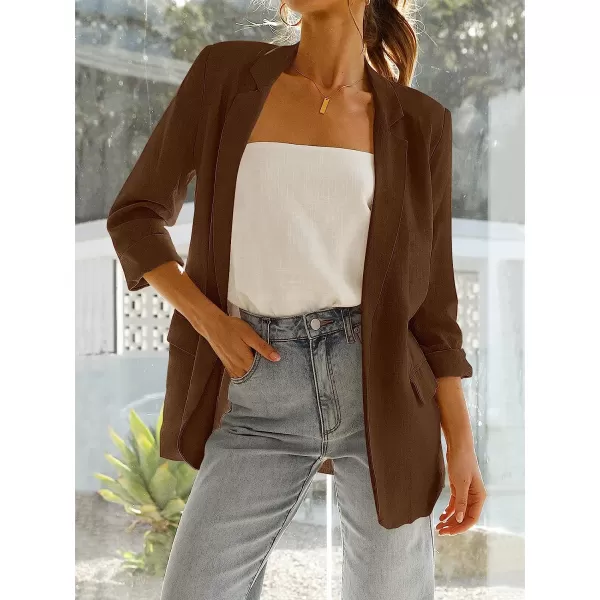 imageANRABESS Womens 2023 Spring Summer Casual Open Front Long Sleeve Lightweight Work Office Jackets Blazer SuitCoffee