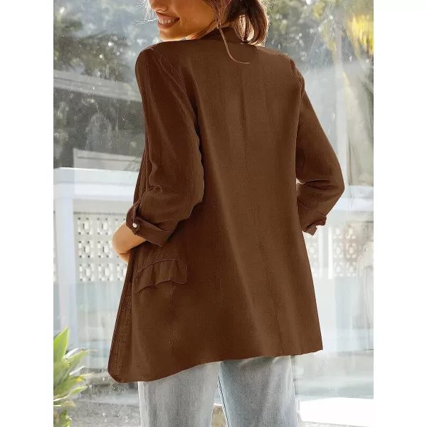 imageANRABESS Womens 2023 Spring Summer Casual Open Front Long Sleeve Lightweight Work Office Jackets Blazer SuitCoffee