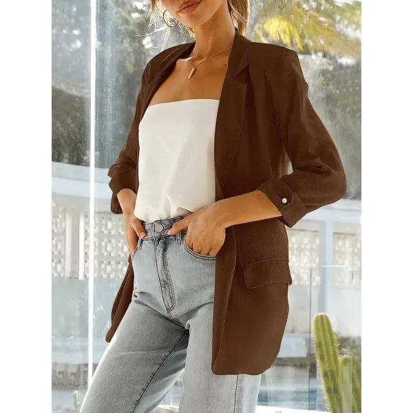 imageANRABESS Womens 2023 Spring Summer Casual Open Front Long Sleeve Lightweight Work Office Jackets Blazer SuitCoffee