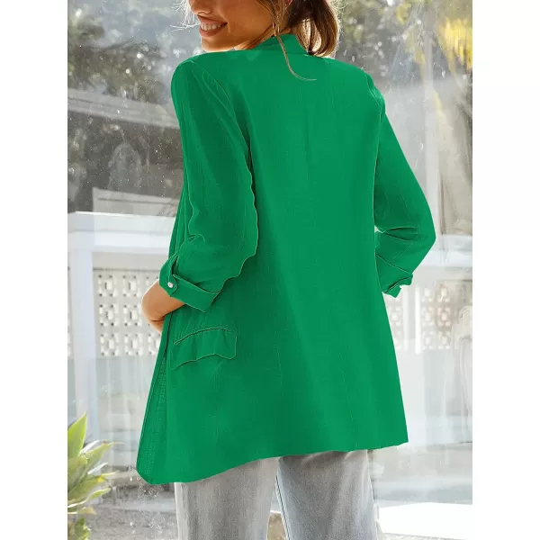 imageANRABESS Womens 2023 Spring Summer Casual Open Front Long Sleeve Lightweight Work Office Jackets Blazer SuitGreen