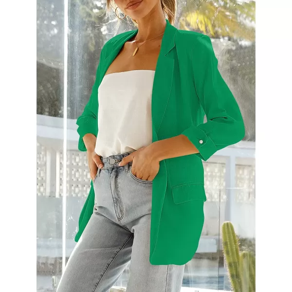 imageANRABESS Womens 2023 Spring Summer Casual Open Front Long Sleeve Lightweight Work Office Jackets Blazer SuitGreen