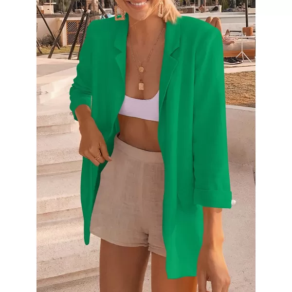 imageANRABESS Womens 2023 Spring Summer Casual Open Front Long Sleeve Lightweight Work Office Jackets Blazer SuitGreen