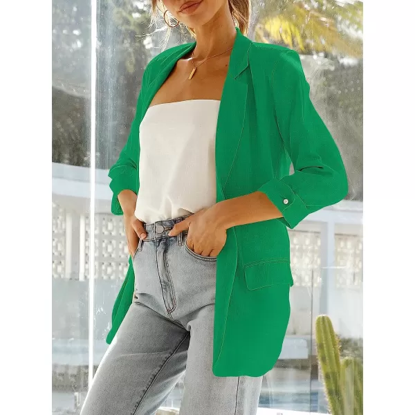 imageANRABESS Womens 2023 Spring Summer Casual Open Front Long Sleeve Lightweight Work Office Jackets Blazer SuitGreen