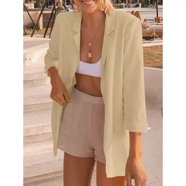 imageANRABESS Womens 2023 Spring Summer Casual Open Front Long Sleeve Lightweight Work Office Jackets Blazer SuitKhaki