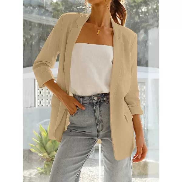 imageANRABESS Womens 2023 Spring Summer Casual Open Front Long Sleeve Lightweight Work Office Jackets Blazer SuitKhaki