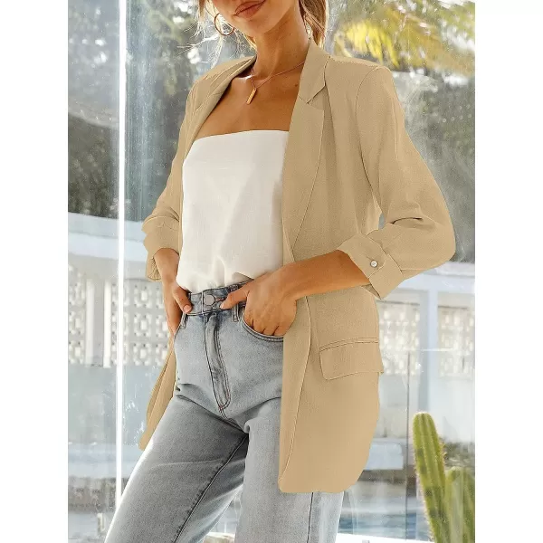 imageANRABESS Womens 2023 Spring Summer Casual Open Front Long Sleeve Lightweight Work Office Jackets Blazer SuitKhaki