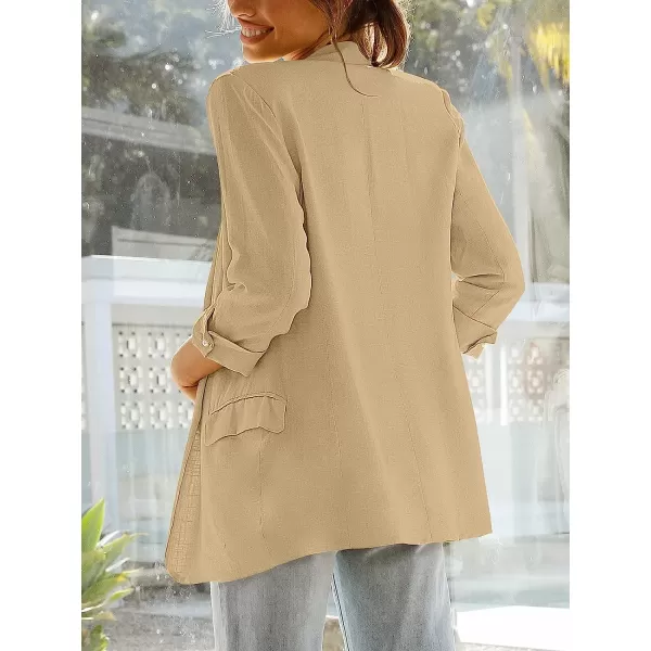 imageANRABESS Womens 2023 Spring Summer Casual Open Front Long Sleeve Lightweight Work Office Jackets Blazer SuitKhaki