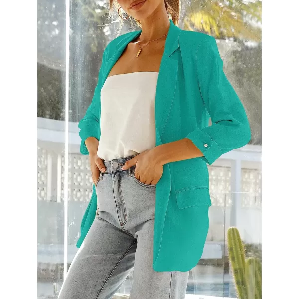 imageANRABESS Womens 2023 Spring Summer Casual Open Front Long Sleeve Lightweight Work Office Jackets Blazer SuitLake