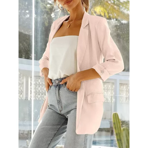 imageANRABESS Womens 2023 Spring Summer Casual Open Front Long Sleeve Lightweight Work Office Jackets Blazer SuitLight Pink