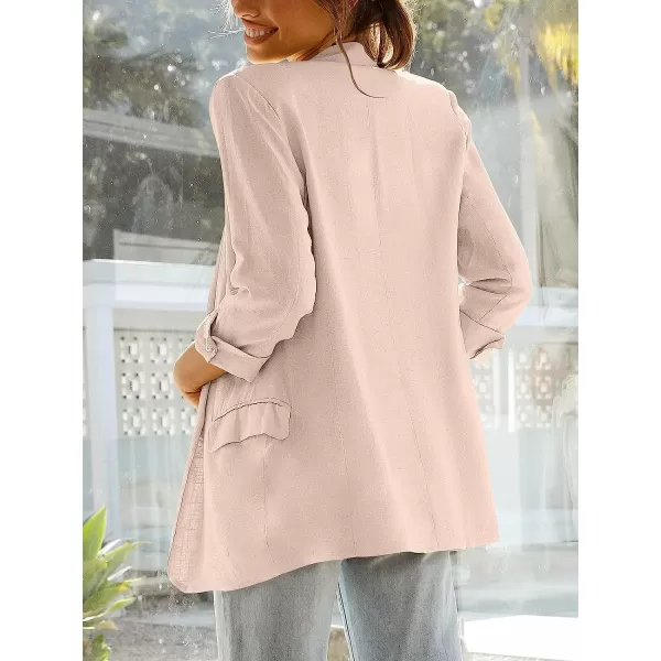 imageANRABESS Womens 2023 Spring Summer Casual Open Front Long Sleeve Lightweight Work Office Jackets Blazer SuitLight Pink