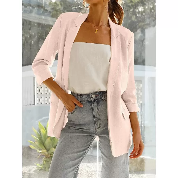 imageANRABESS Womens 2023 Spring Summer Casual Open Front Long Sleeve Lightweight Work Office Jackets Blazer SuitLight Pink