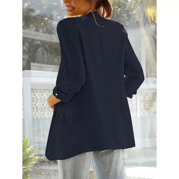 imageANRABESS Womens 2023 Spring Summer Casual Open Front Long Sleeve Lightweight Work Office Jackets Blazer SuitNavy Blue