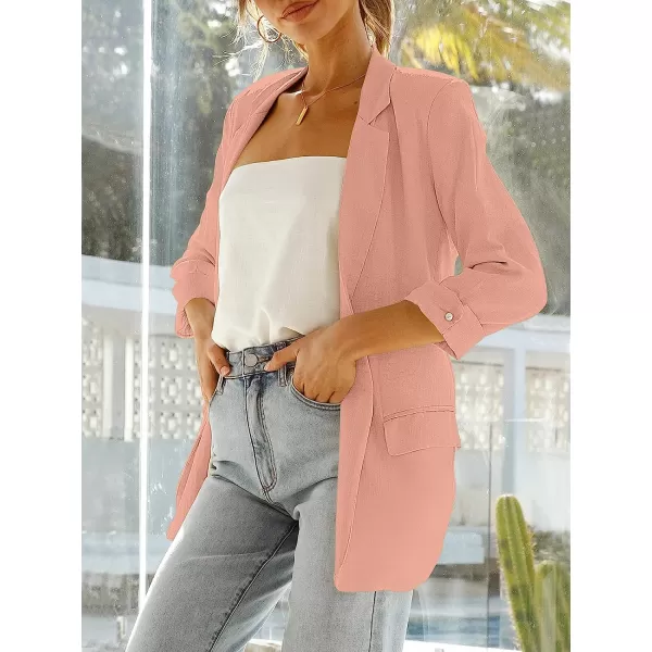 imageANRABESS Womens 2023 Spring Summer Casual Open Front Long Sleeve Lightweight Work Office Jackets Blazer SuitPink