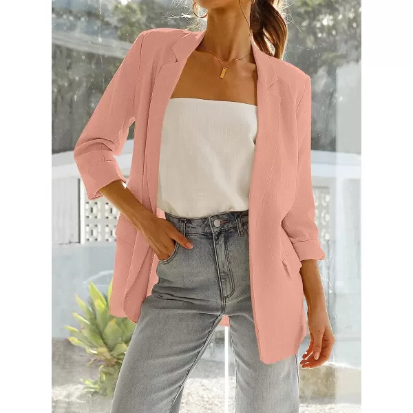imageANRABESS Womens 2023 Spring Summer Casual Open Front Long Sleeve Lightweight Work Office Jackets Blazer SuitPink
