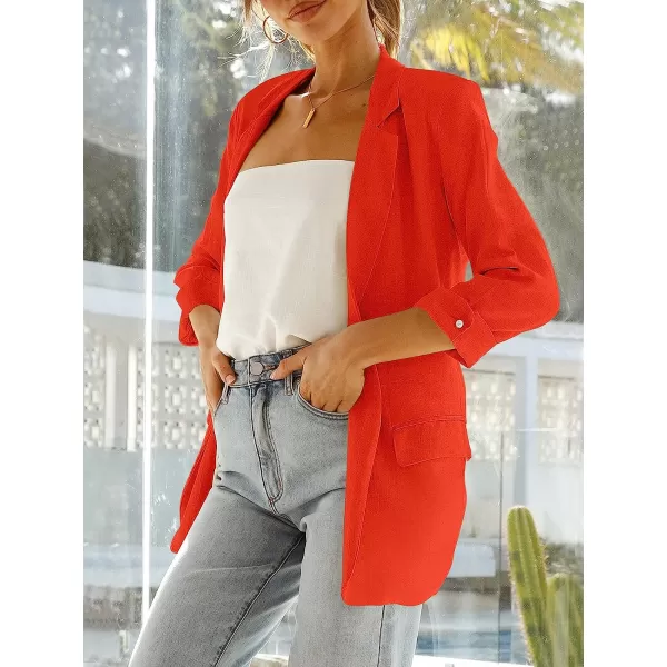 imageANRABESS Womens 2023 Spring Summer Casual Open Front Long Sleeve Lightweight Work Office Jackets Blazer SuitRed