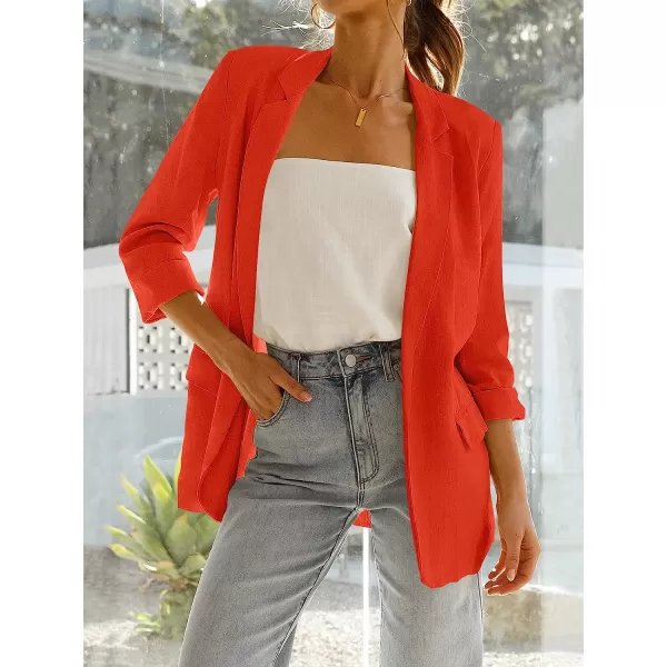 imageANRABESS Womens 2023 Spring Summer Casual Open Front Long Sleeve Lightweight Work Office Jackets Blazer SuitRed