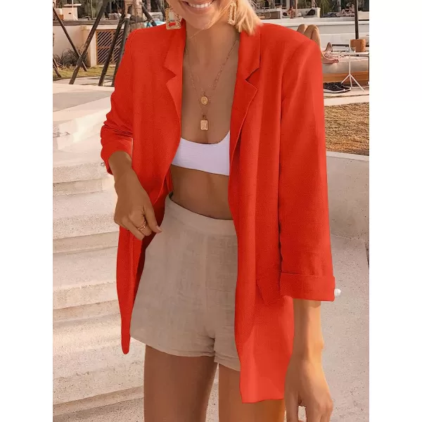 imageANRABESS Womens 2023 Spring Summer Casual Open Front Long Sleeve Lightweight Work Office Jackets Blazer SuitRed