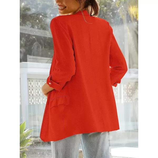 imageANRABESS Womens 2023 Spring Summer Casual Open Front Long Sleeve Lightweight Work Office Jackets Blazer SuitRed