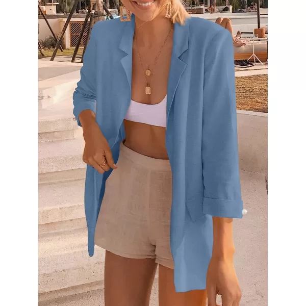 imageANRABESS Womens 2023 Spring Summer Casual Open Front Long Sleeve Lightweight Work Office Jackets Blazer SuitTeal
