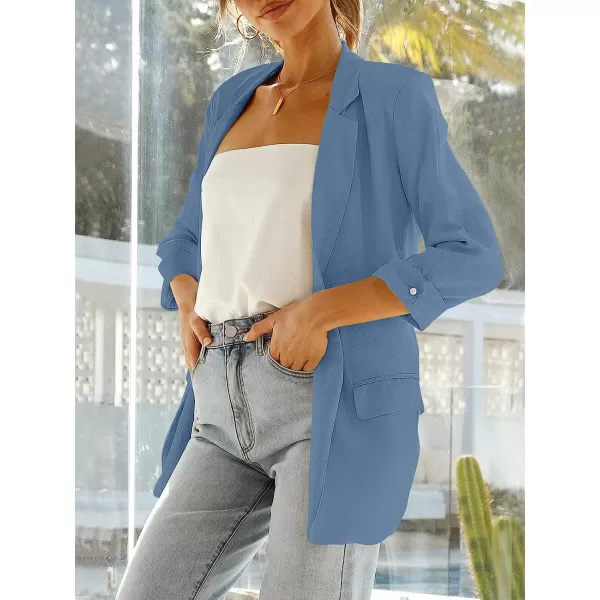 imageANRABESS Womens 2023 Spring Summer Casual Open Front Long Sleeve Lightweight Work Office Jackets Blazer SuitTeal