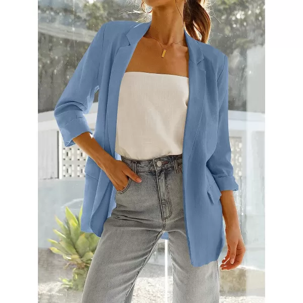 imageANRABESS Womens 2023 Spring Summer Casual Open Front Long Sleeve Lightweight Work Office Jackets Blazer SuitTeal