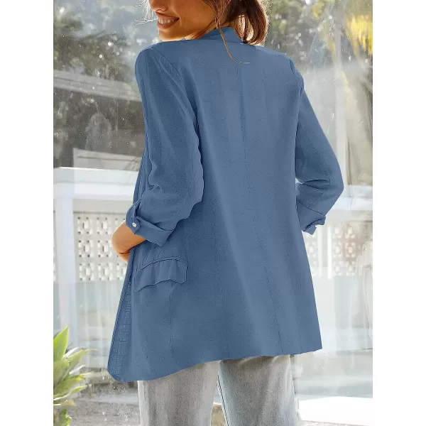 imageANRABESS Womens 2023 Spring Summer Casual Open Front Long Sleeve Lightweight Work Office Jackets Blazer SuitTeal