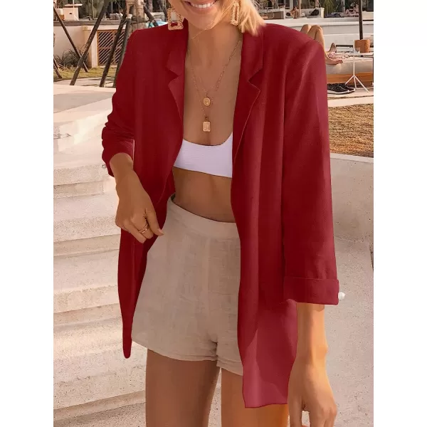 imageANRABESS Womens 2023 Spring Summer Casual Open Front Long Sleeve Lightweight Work Office Jackets Blazer SuitWine Red