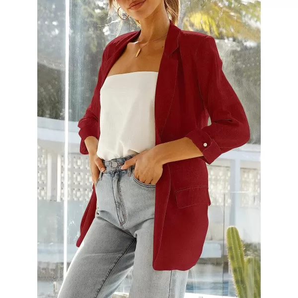 imageANRABESS Womens 2023 Spring Summer Casual Open Front Long Sleeve Lightweight Work Office Jackets Blazer SuitWine Red