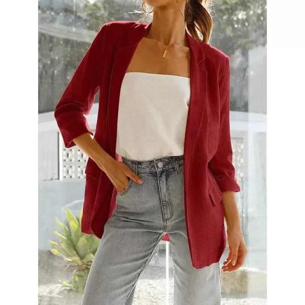 imageANRABESS Womens 2023 Spring Summer Casual Open Front Long Sleeve Lightweight Work Office Jackets Blazer SuitWine Red