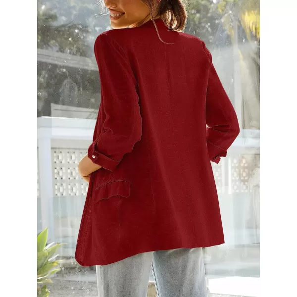 imageANRABESS Womens 2023 Spring Summer Casual Open Front Long Sleeve Lightweight Work Office Jackets Blazer SuitWine Red