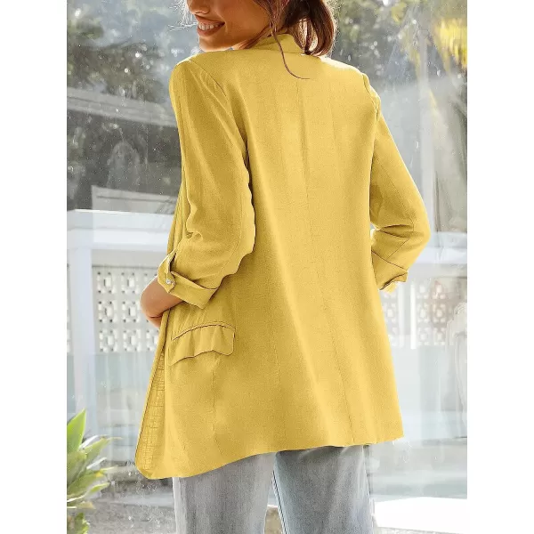 imageANRABESS Womens 2023 Spring Summer Casual Open Front Long Sleeve Lightweight Work Office Jackets Blazer SuitYellow