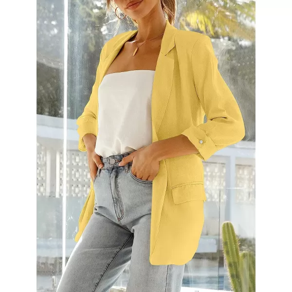 imageANRABESS Womens 2023 Spring Summer Casual Open Front Long Sleeve Lightweight Work Office Jackets Blazer SuitYellow