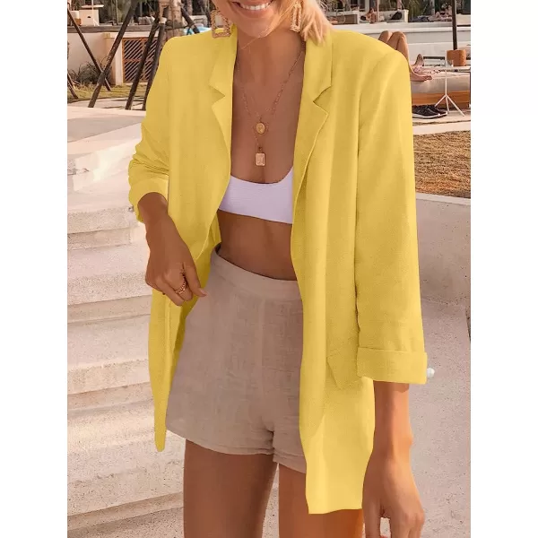 imageANRABESS Womens 2023 Spring Summer Casual Open Front Long Sleeve Lightweight Work Office Jackets Blazer SuitYellow