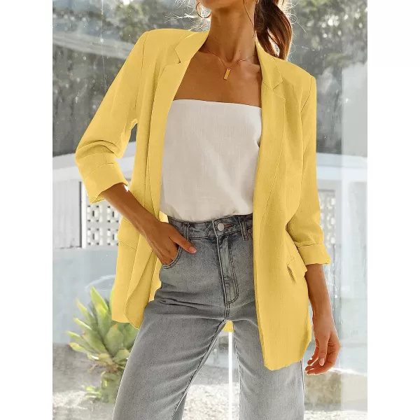 imageANRABESS Womens 2023 Spring Summer Casual Open Front Long Sleeve Lightweight Work Office Jackets Blazer SuitYellow